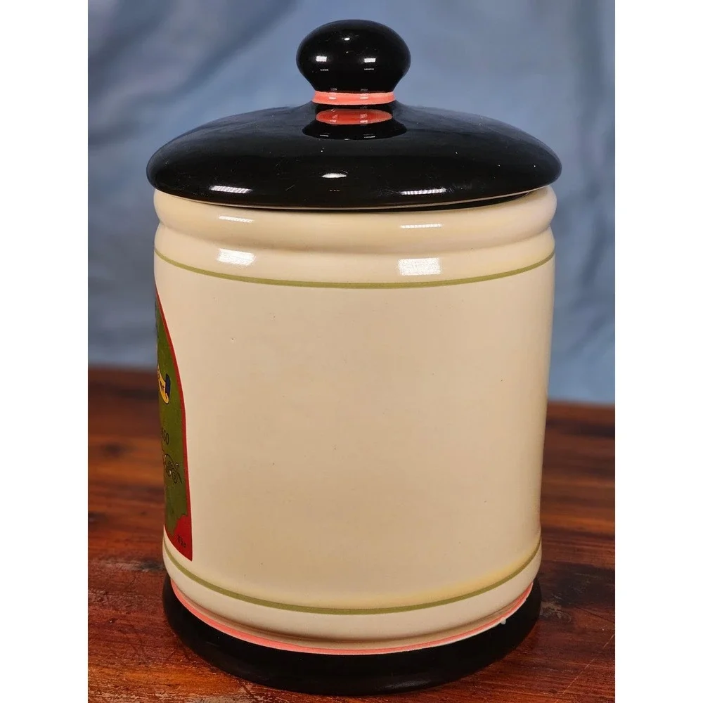 Vintage OGGI Tuscan Wine Label Ceramic Canister With Lid 8 In